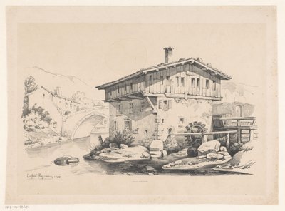 Casa y molino de agua en pueblo de montaña El paisaje (título de la serie) de Constantinus Cornelis Huysmans