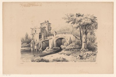 Paisaje con puente y torre de fortaleza El paisaje (título de la serie) de Constantinus Cornelis Huysmans