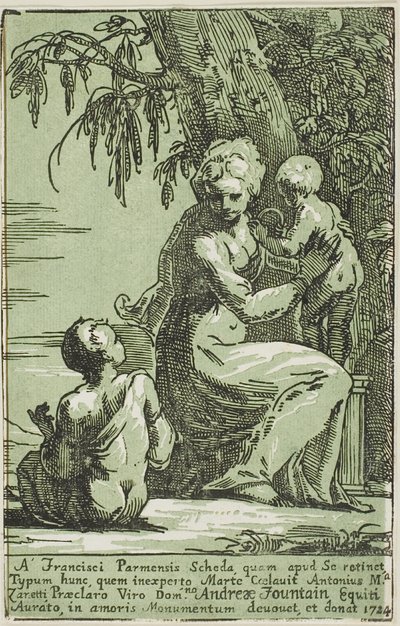 Una mujer al pie de un árbol con un niño en brazos de Conte Antonio Maria Zanetti the Elder
