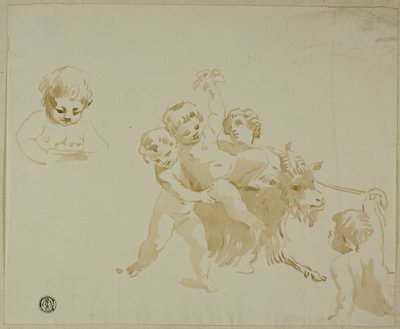 Putti jugando con cabra de Conte Antonio Maria Zanetti the Elder