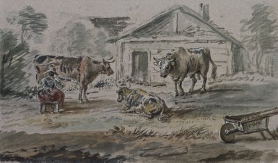Ganado frente a una cabaña de Copplestone Warre Bamfylde