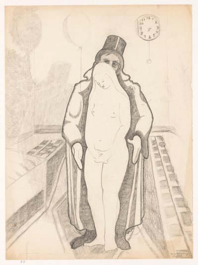 Hombre de negro, mujer desnuda y reloj, B-1-1, 26 de febrero Autorretratos de Cor van Teeseling (título de la serie) de Cor van Teeseling