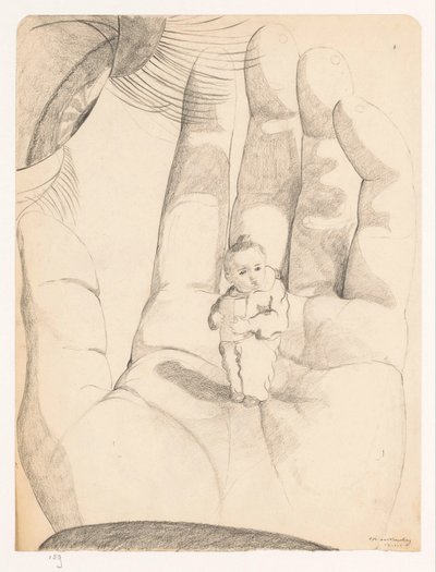 Ojo y mano, en el que un niño con un paquete en las manos Autorretratos de Cor van Teeseling (título de la serie) de Cor van Teeseling