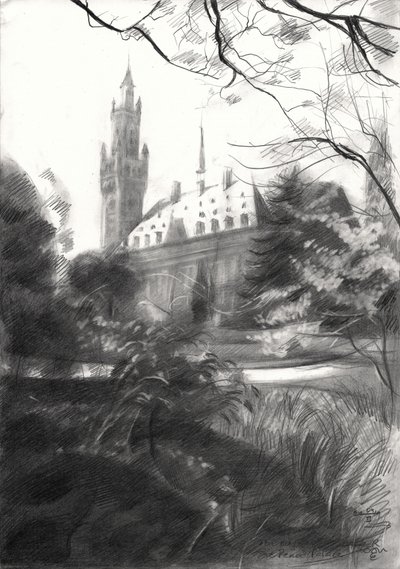Vista del parque del castillo gótico de Corné Akkers