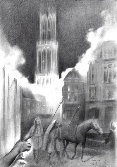 Incendio de una ciudad medieval de Corné Akkers