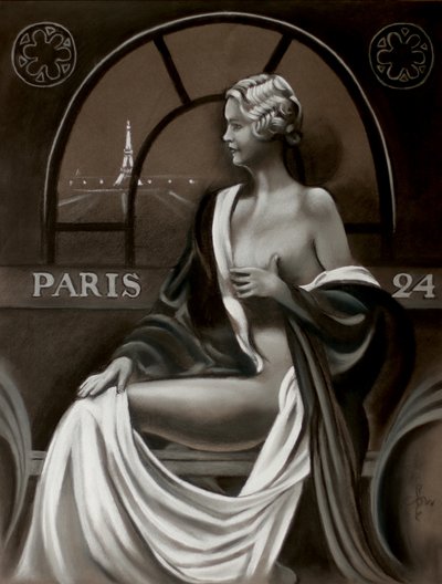 Mujer parisina con vistas a la Torre Eiffel de Corné Akkers