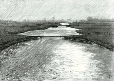 Boceto de un paisaje fluvial tranquilo de Corné Akkers