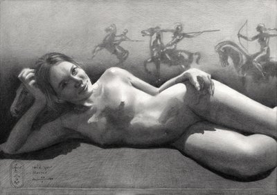 Desnudo recostado con jinetes de Corné Akkers