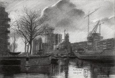 Boceto del puerto de Róterdam en invierno de Corné Akkers