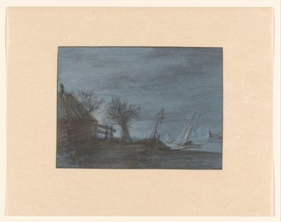 Masía con sauce carrasco y barcos de vela en aguas abiertas de Cornelia Alida Westerhof