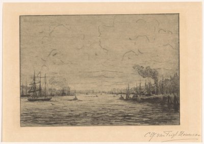 Vista del río Maas cerca de Rotterdam de Cornelia Christina Johanna van Trigt Hoevenaar (signed by artist)