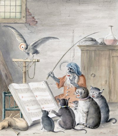 Concierto de gatos (grabado) de Cornelis (after) Saftleven