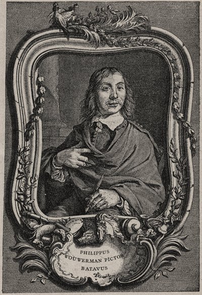 Retrato de Philips Wouwerman o Philippus Wouwermans 1619-1668 pintor holandés - grabado por Nicolas-Gabriel Dupuis después de Cornelis Visscher de Cornelis (after) Visscher