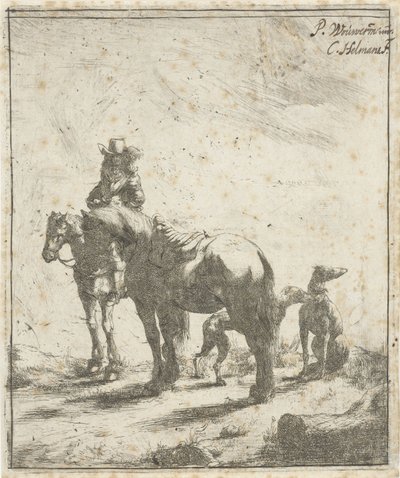 Jinete con dos caballos y dos perros de Cornelis A. Hellemans