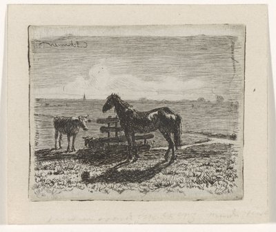 Pasto con un caballo y dos vacas de Cornelis Albertus Johannes Schermer