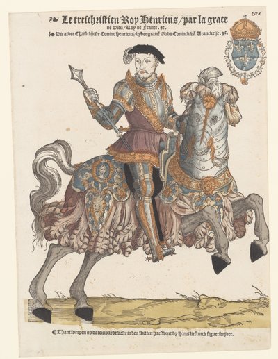 Retrato de Enrique II de Francia con armadura a caballo, derecha de Cornelis Anthonisz. (manner of)