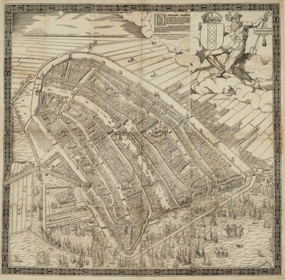 Alemán: Die berühmte Handelsstadt Amsterdam
Holandés: De vermaerde koopstadt van Amstelredam de Cornelis Anthonisz.