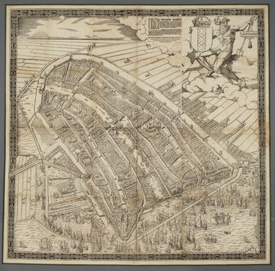 Alemán: Die berühmte Handelsstadt Amsterdam
Holandés: De vermaerde koopstadt van Amstelredam de Cornelis Anthonisz.