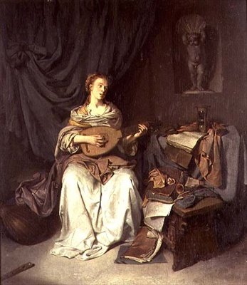 Niña cantando y tocando un laúd de Cornelis Pietersz Bega