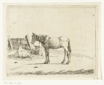paisaje con caballo y dos vacas en la cerca de Cornelis  Bisschop