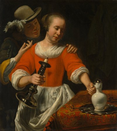 Una joven y un caballero de Cornelis Bisschop