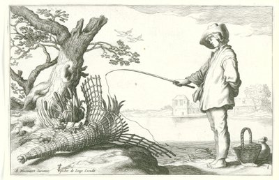 el joven pescador Cuatro escenas pastorales (título de la serie) de Cornelis Bloemaert (II) (possibly)