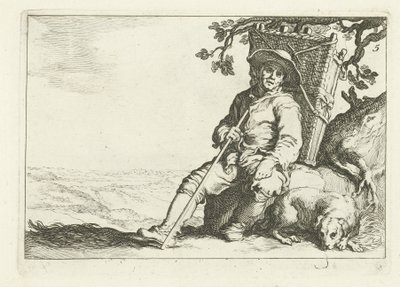 Un vendedor ambulante descansando 16 grabados de diferentes series de Cornelis y Frederik Bloemaert (título de la serie) de Cornelis Bloemaert (II)
