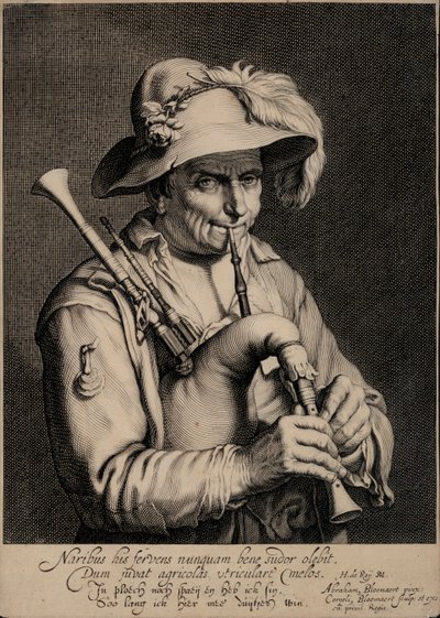 Hombre tocando la gaita de Cornelis Bloemaert