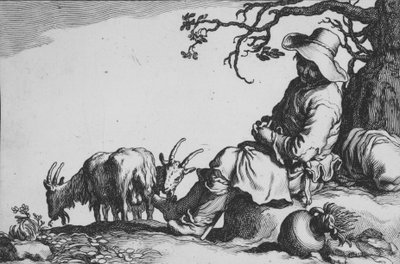 Pastoral con cabrero y cabras, de la serie Dieciséis temas campesinos de Cornelis Bloemaert