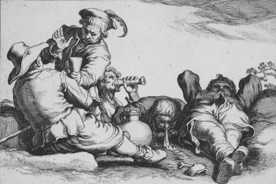Campesinos bebiendo, de la serie Dieciséis temas campesinos, siglo XVII. de Cornelis Bloemaert