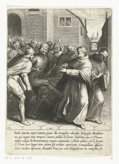 Tomás y san Buenaventura son expulsados ​​de la universidad La vida de Santo Tomás de Aquino (título de la serie) de Cornelis Boel