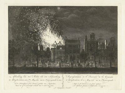 Incendio en el Schouwburg de Ámsterdam visto desde el otro lado del Keizersgracht, 1772
Representación del incendio del Schouwburg en Amsterdam; el 11 de mayo de 1772. Vista desde el Keizersgracht / Representation de l
