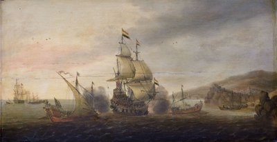 Batalla naval entre hombres de guerra holandeses y galeras españolas de Cornelis Bol