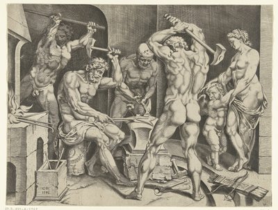 Venus y Amor en el Taller de Vulcano de Cornelis Bos