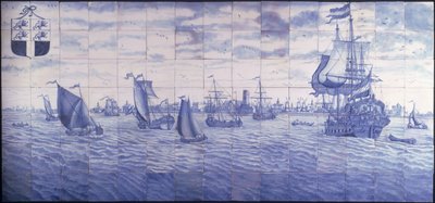 Vista panorámica del puerto de Róterdam, c.1700 de Cornelis Boumeester