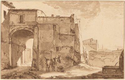 Puerta con viajero y mula de Cornelis Brouwer