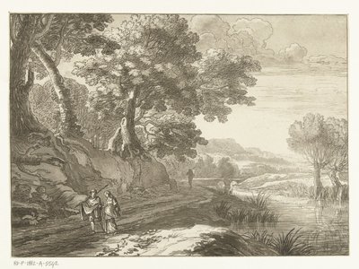 Paisaje italiano con tres excursionistas de Cornelis Brouwer