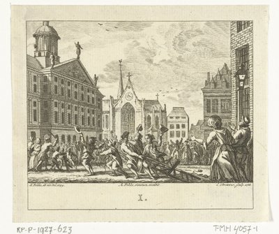 Revuelta en el funeral de Daniël Raap en la plaza Dam de Ámsterdam en 1754 de Cornelis Brouwer