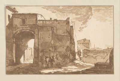 Puerta con viajero y mula de Cornelis Brouwer