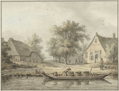 Paisaje con barcaza amarrada con barriles de Cornelis Buys