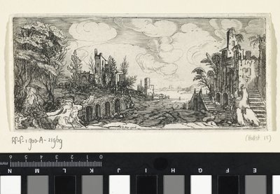 Paisaje montañoso con vistas a un río. Paisajes (título de la serie) de Cornelis Claesz van Wieringen (possibly)