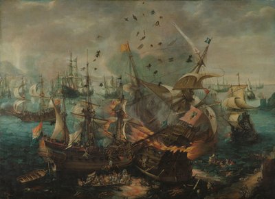 Batalla de Gibraltar en 1607
La explosión del buque insignia español durante la batalla de Gibraltar, 25 de abril de 1607 de Cornelis Claesz  van Wieringen