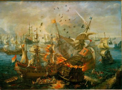 La explosión del barco almirante español de Cornelis Claesz  van Wieringen