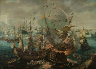 La explosión del barco almirante español de Cornelis Claesz  van Wieringen