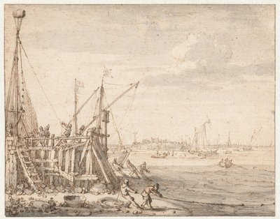 Muelle del puerto con pescadores recogiendo las redes de Cornelis Claesz  van Wieringen