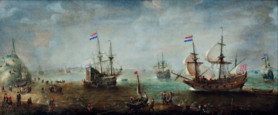 Marina (óleo sobre madera) de Cornelis Claesz  van Wieringen