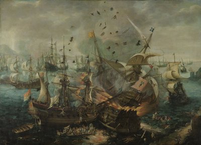 La Explosión del Buque Insignia Español durante la Batalla de Gibraltar, c.1621 de Cornelis Claesz  van Wieringen