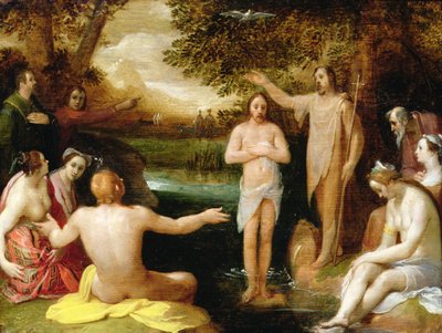 El bautismo de Cristo (aceite) de Cornelis Cornelisz. van Haarlem