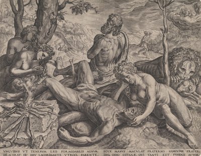 Adán y Eva lamentando la muerte de Abel de Cornelis Cort