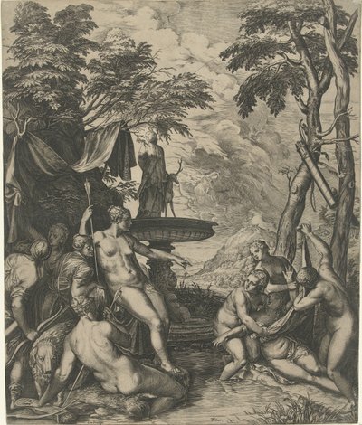 Diana descubre el embarazo de Calisto. de Cornelis Cort